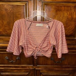 Urban Outfitters Red and Black Patterned Ruched Crop Top Size XS